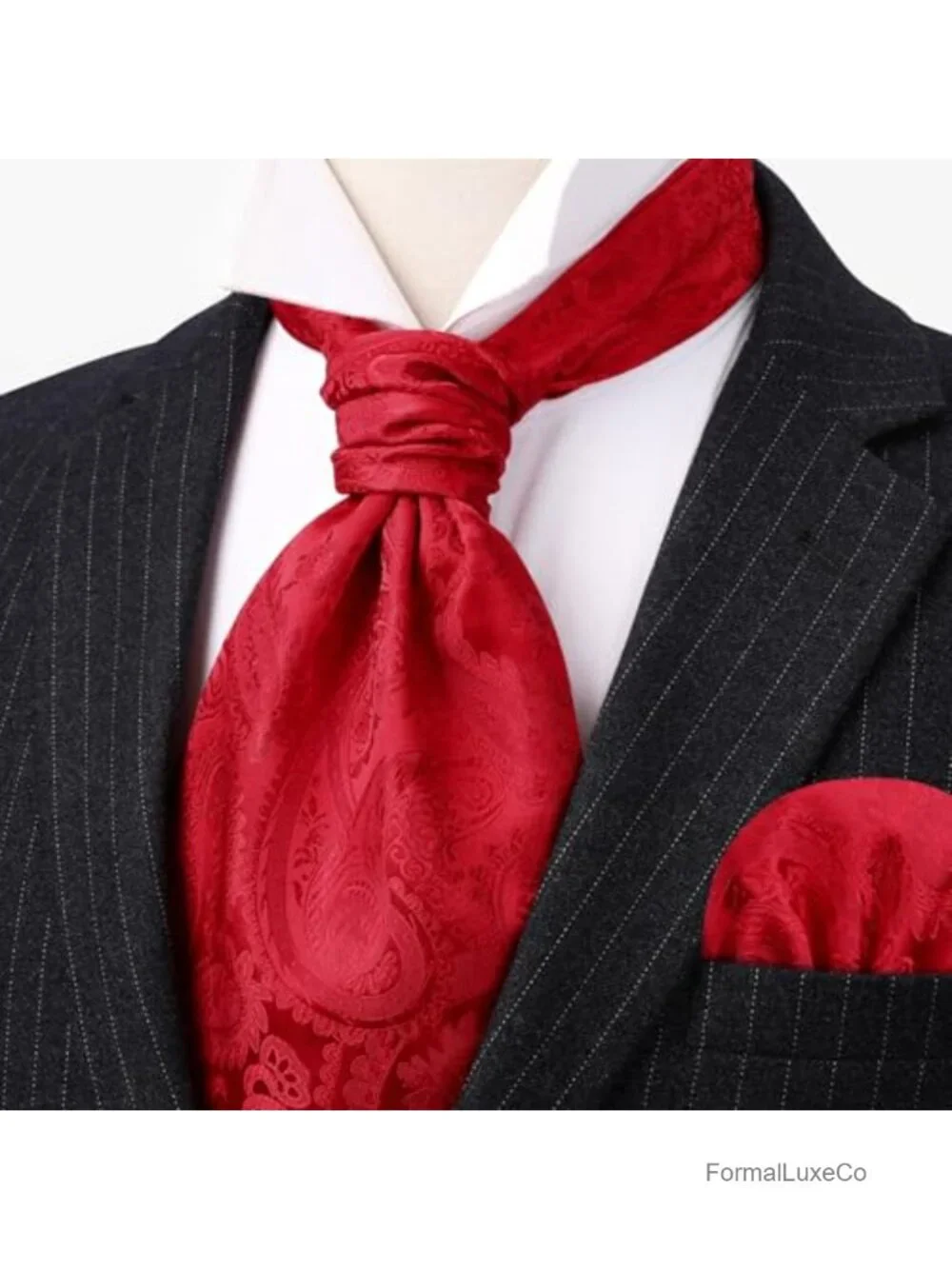 Men's Ascot Tie with Pocket Square Set, Microfiber, Paisley Floral, Wedding